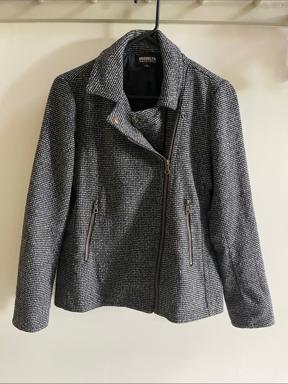 Brooklyn Industries Gray Tweed Moto-Style Blazer Jacket